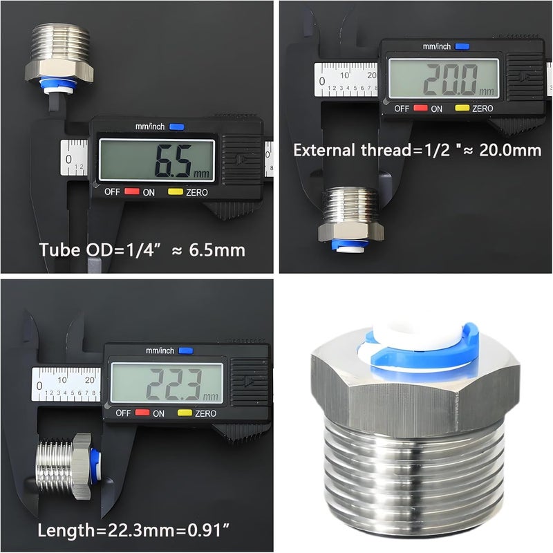 AimatRun Stainless Steel 1/2" Male Thread to 1/4" Push-to-Connect Tube Quick Connector, suitable for reverse osmosis (RO) water purifiers and beverage dispenser fitting adapters. - Image 3